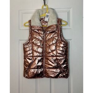 NWT XL JouJou Metallic Pink Puffy Puffer Vest